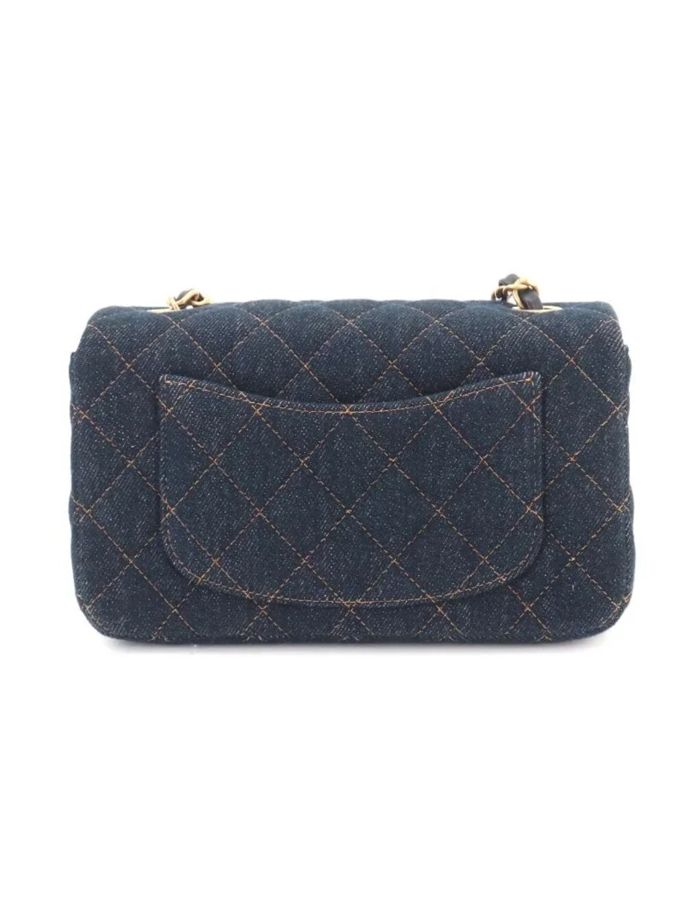 Chanel Mini Quilted Classic Chain Shoulder Bag Denim Dark Blue Gold